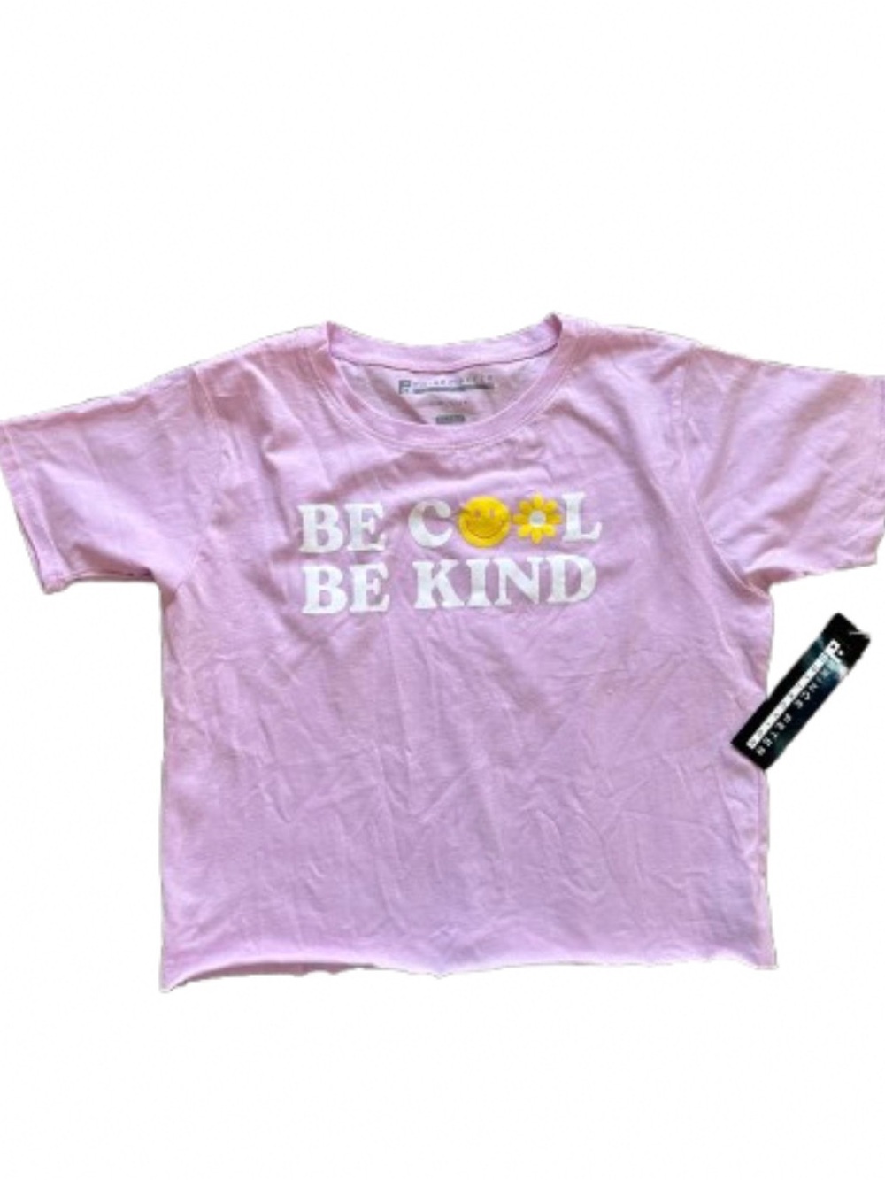 Prince Peter Collection Pink "Be Cool Be Kind" Graphic Cropped Tee Raw Hem